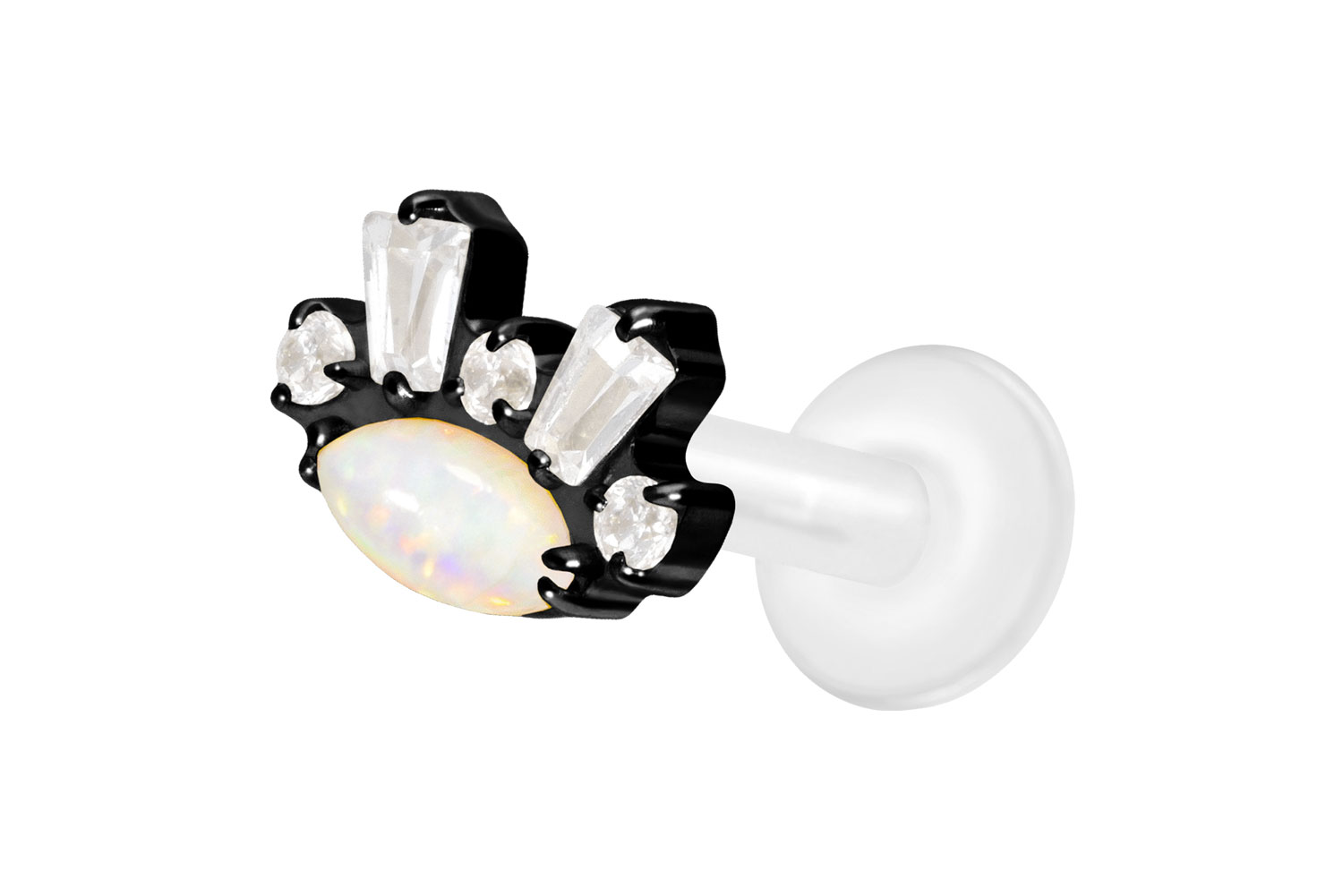 PTFE Labret Piercing mit Innengewinde + Titan-Aufsatz SYNTHETISCHER OPAL+ KRISTALLE